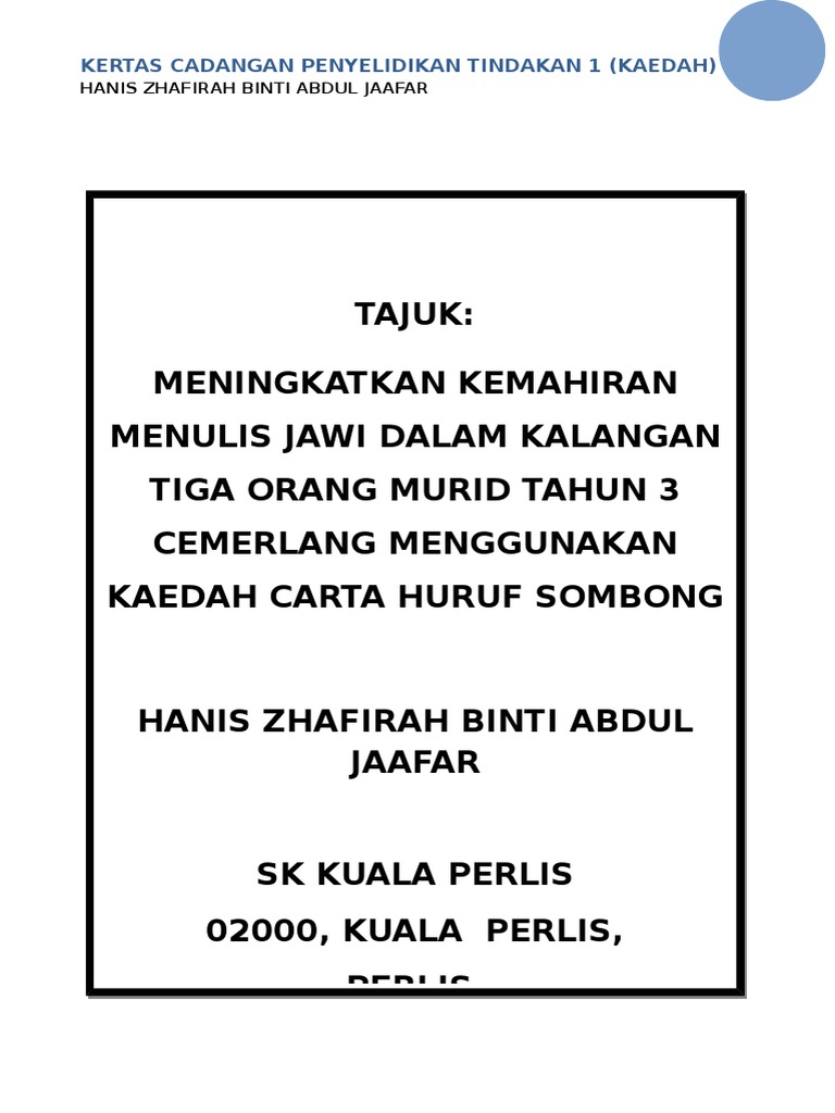 Kertas Cadangan Penyelidikan Tindakan 1