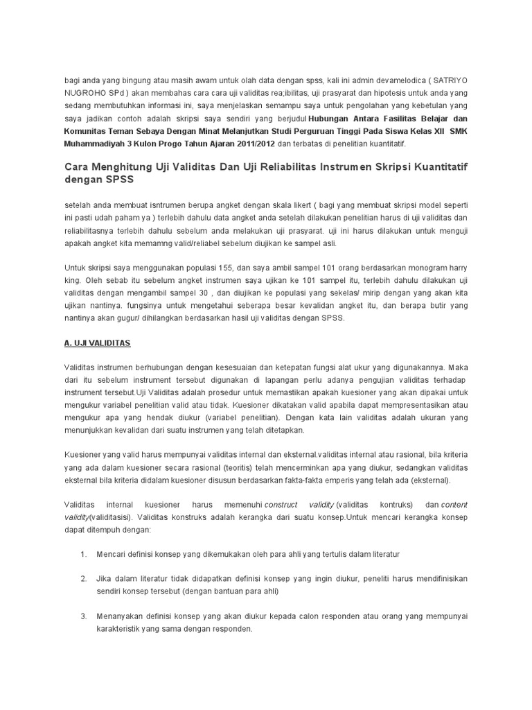 Cara Membuat Kuesioner Yang Valid Dan Reliabel Membuat Itu Cara Membuat Kuesioner Yang Valid Dan Reliabel Membuat Itu