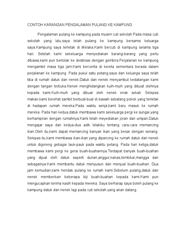 Contoh Karangan Pengalaman Pulang Ke Kampung