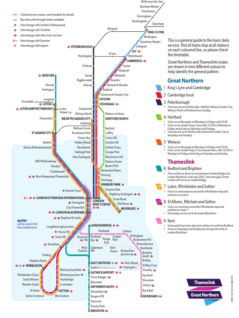 Great Northern and Thameslink Route Map Passenger Rail Transport