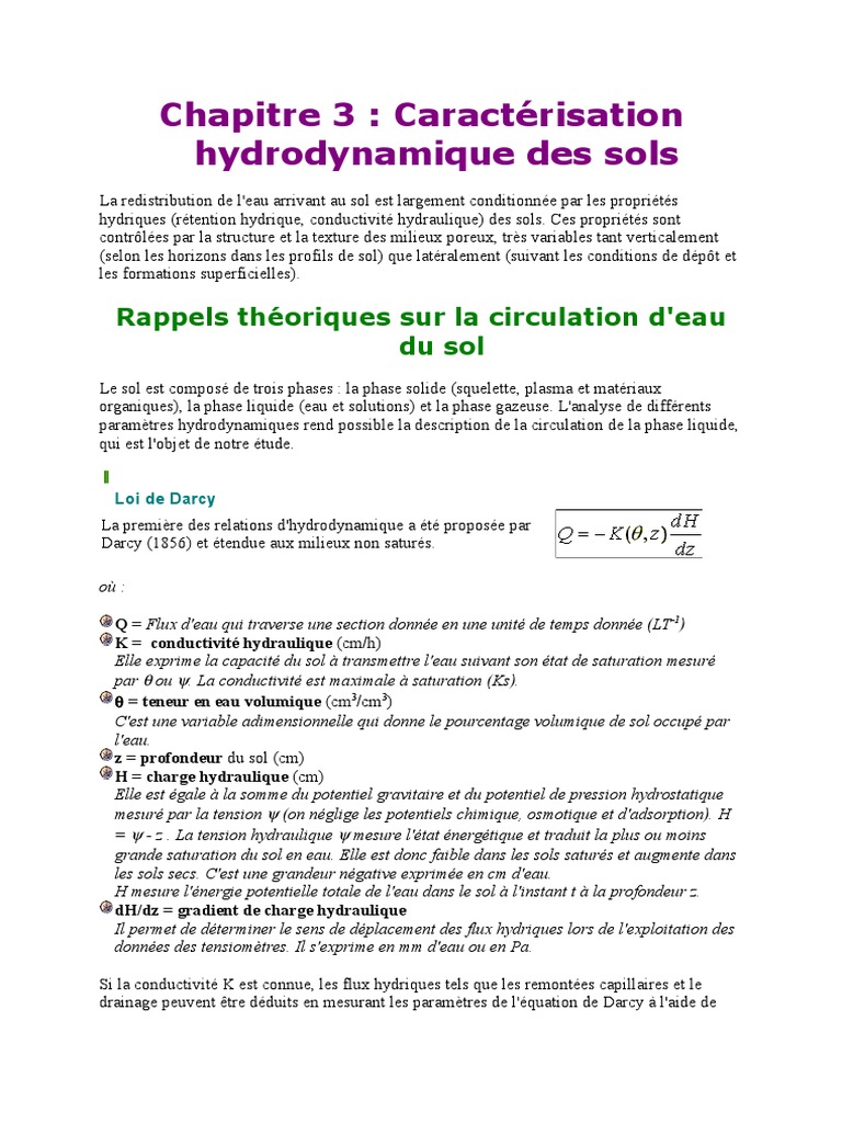 Teneur en Eau Sol (pédologie) Densité