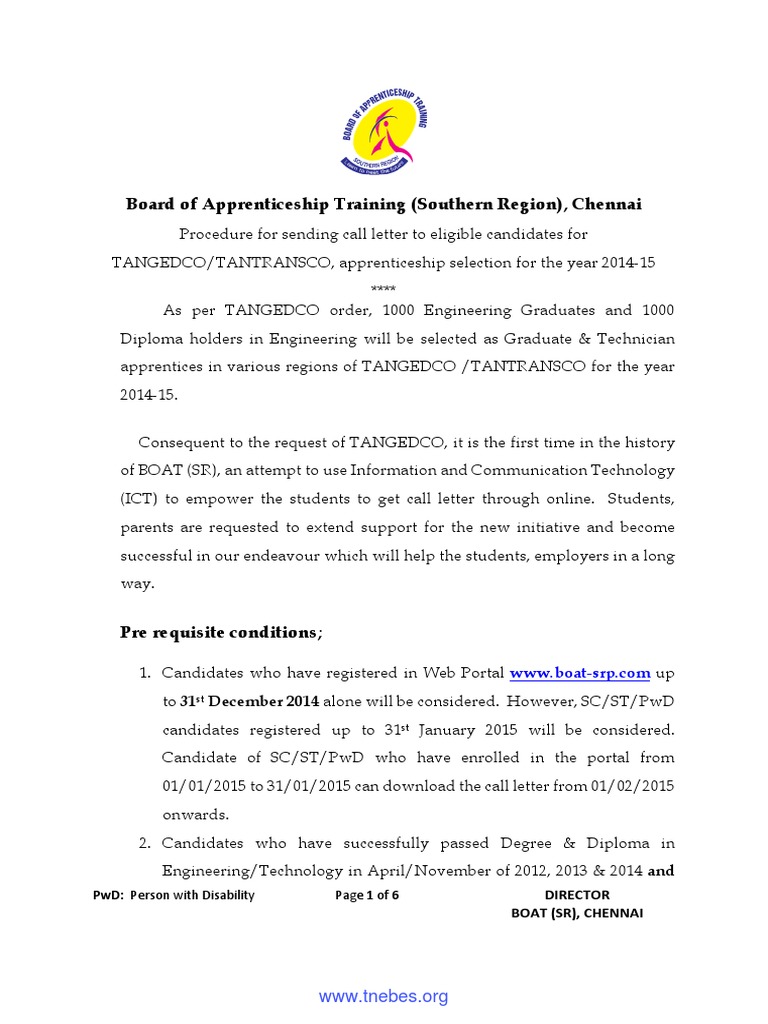 Tneb Apprenticeship Procedure | PDF | Apprenticeship | Government