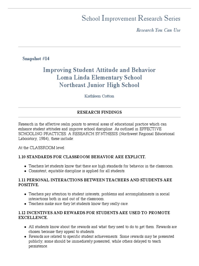 student attitudes and behaviors research paper