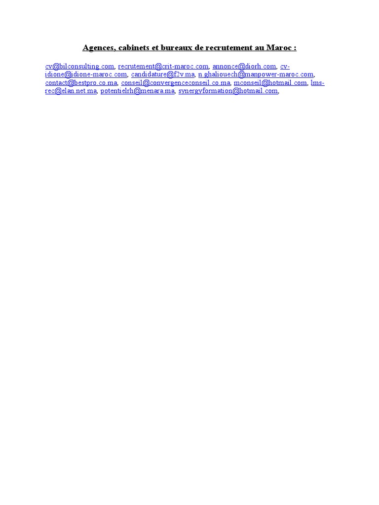 Agences, Et Bureaux de Recrutement Au Maroc PDF