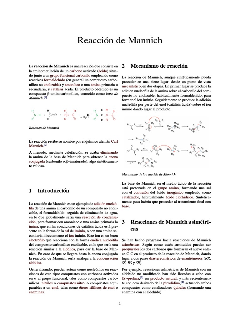 Reacción de Mannich | PDF | Reacciones orgánicas | Compuestos químicos