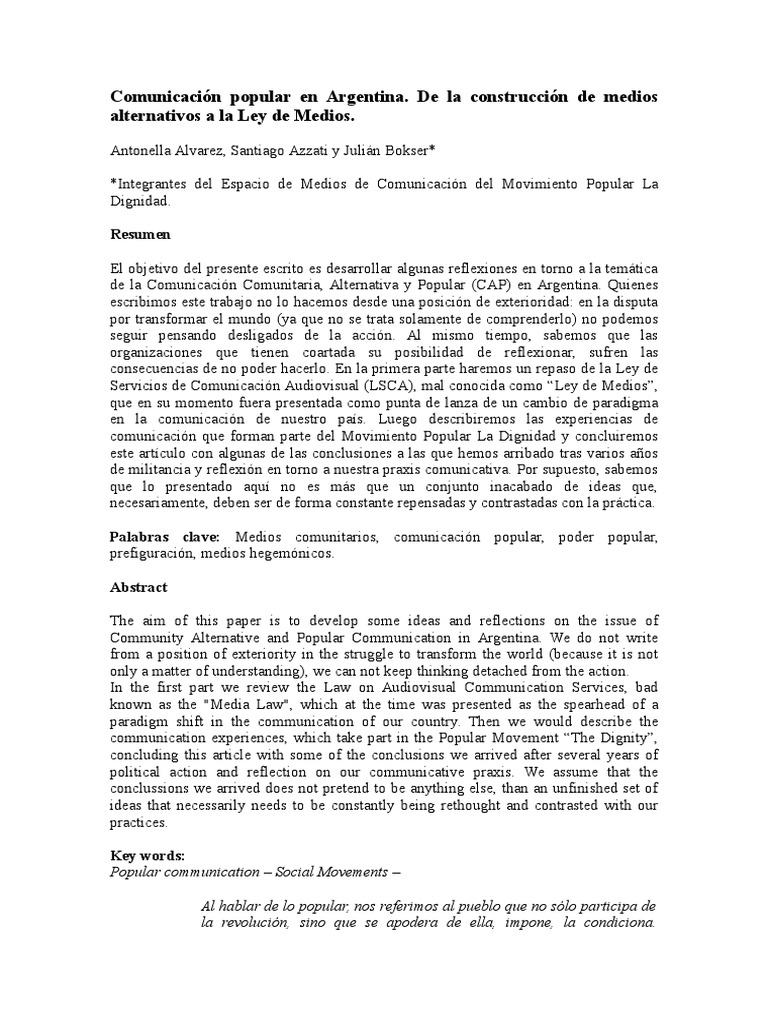 Comunicación Popular y Ley de Medios en Argentina | PDF | Comunicación ...