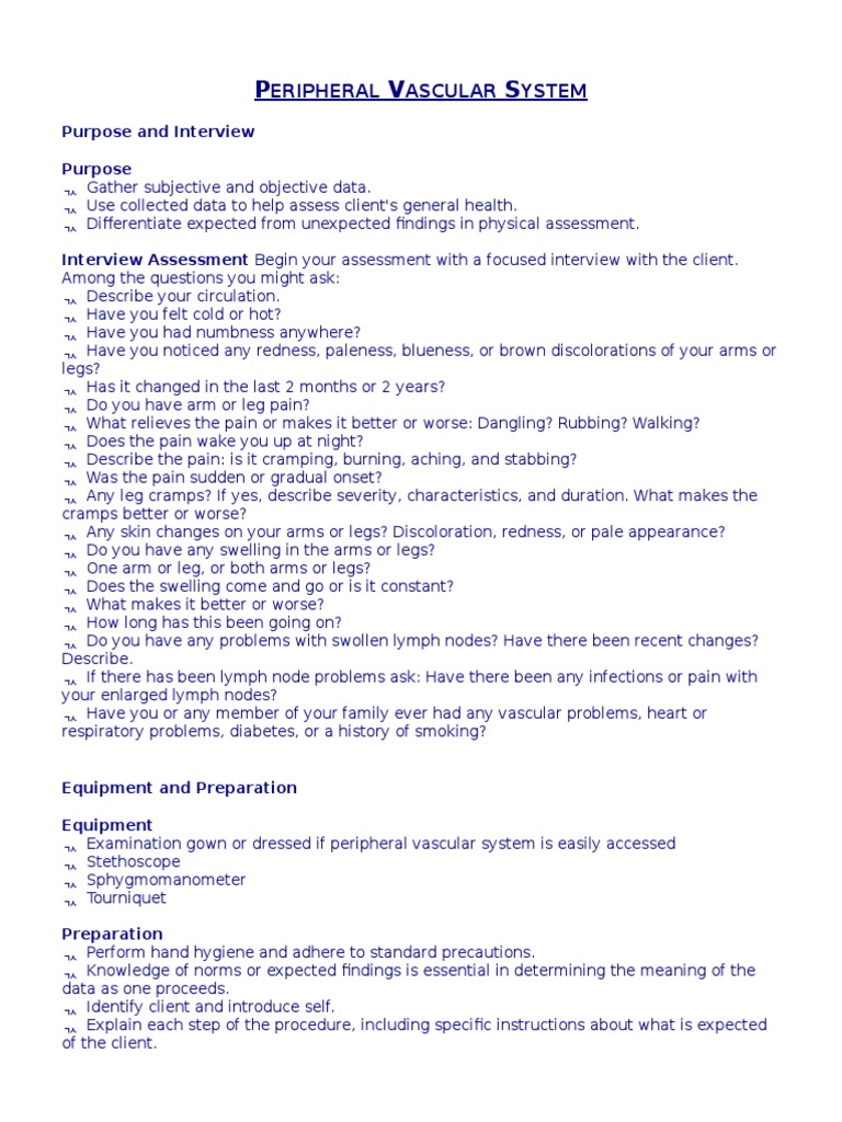 Peripheral Vascular System Assessment | PDF | Vein | Blood Pressure