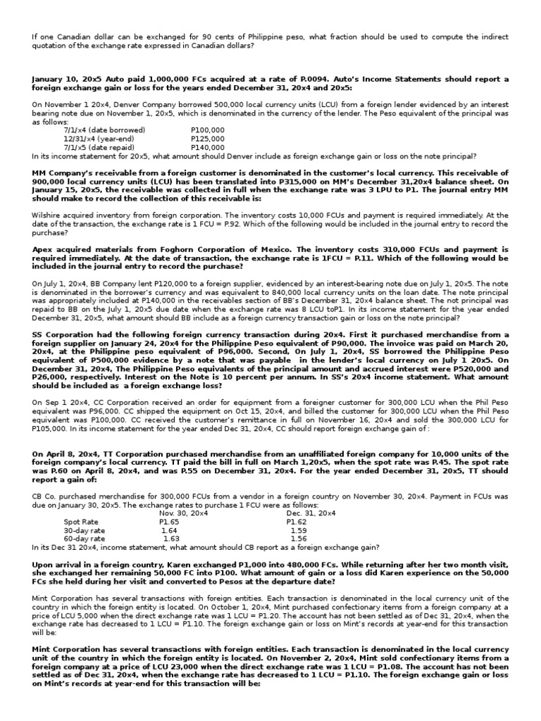 Advance Acctg Foreign Currency Problems Pdf Exchange Rate Interest