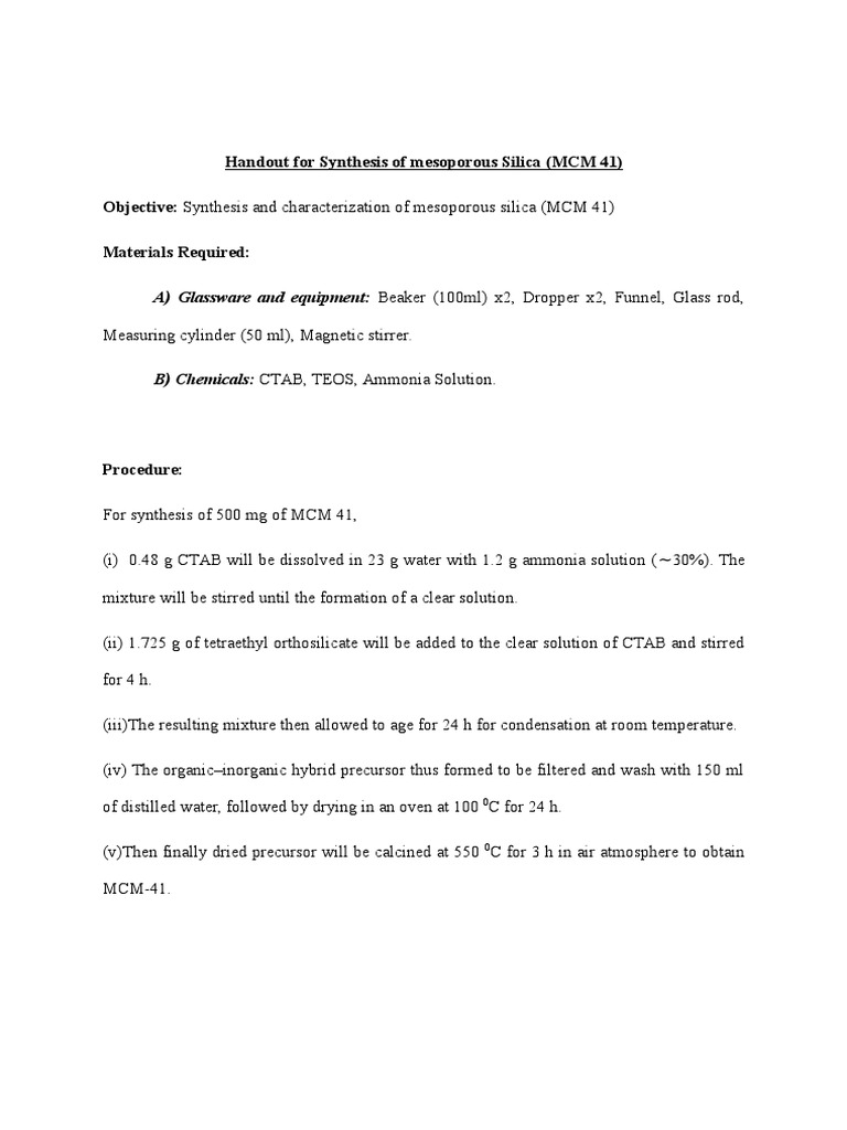 MCM-41 Mesoporous Silica Synthesis Guide | PDF