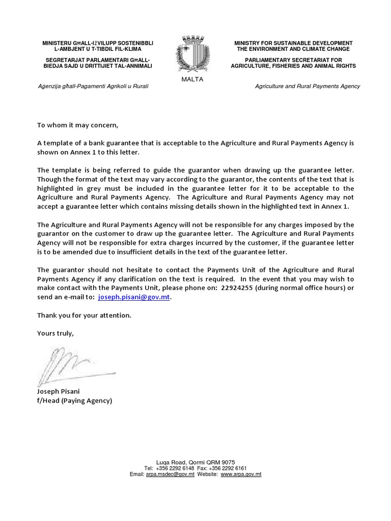 Guarantee Letter Template and Instructions Guarantee Government