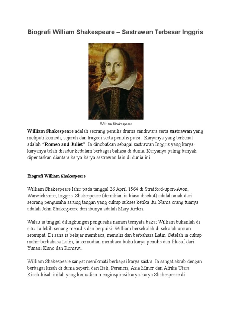 Biografi William Shakespeare Sastrawan Terbesar Inggris