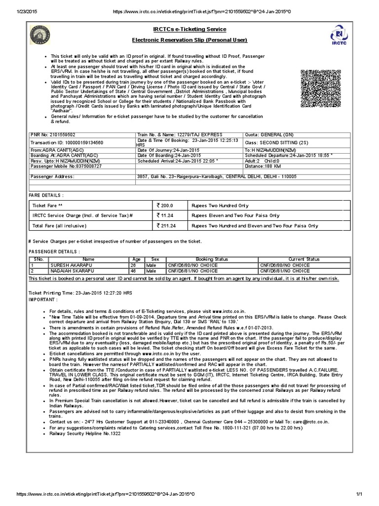IRCTC e-Ticketing Guidelines and Details | PDF | Identity Document ...