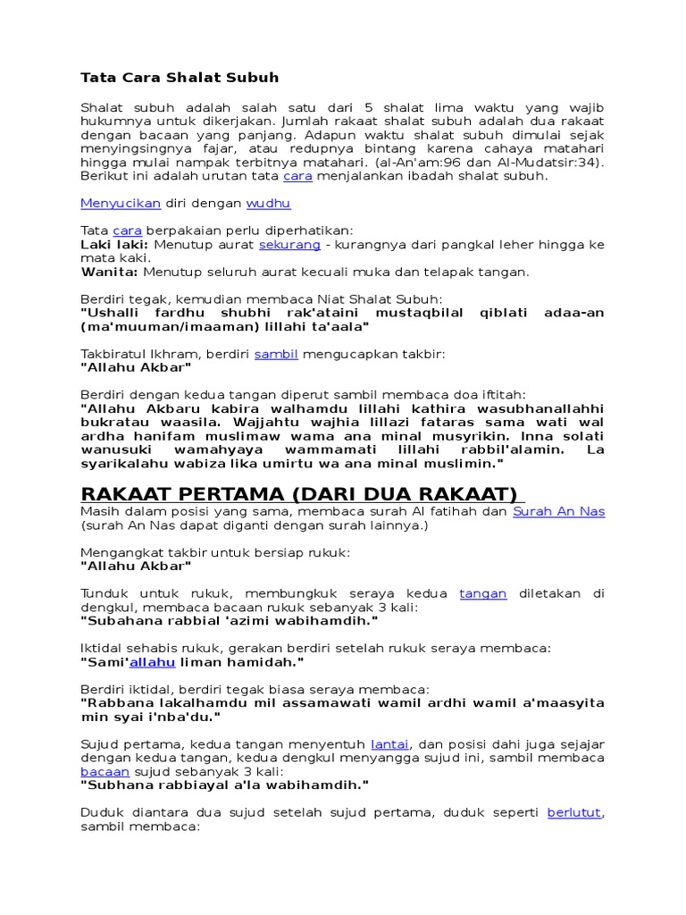 Rakaat Pertama Dari Dua Rakaat Tata Cara Shalat Subuh