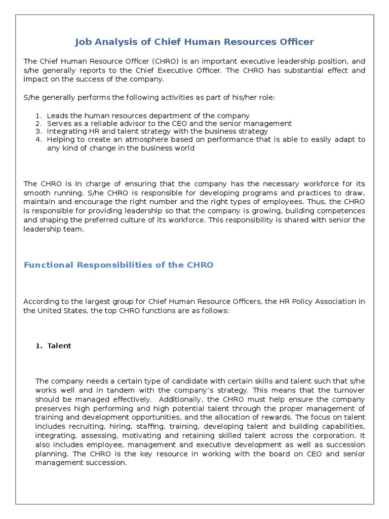 Chief Human Resources Officer Role Overview | PDF | Human Resources ...