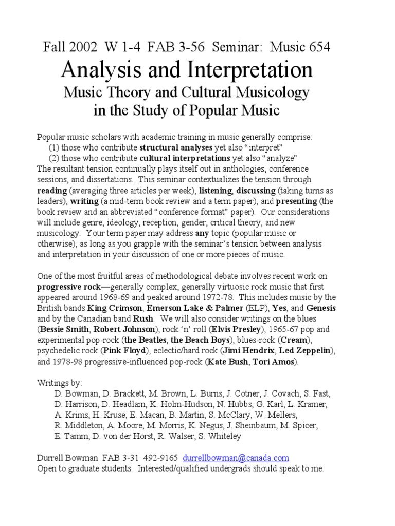 Music Analysis and Cultural Interpretation | PDF | Progressive Rock ...