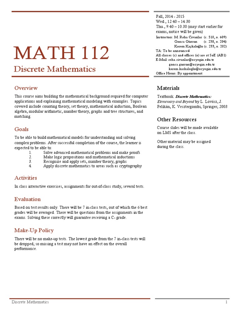 Discrete Mathematics Ozu PDF | PDF | Discrete Mathematics | Teaching ...