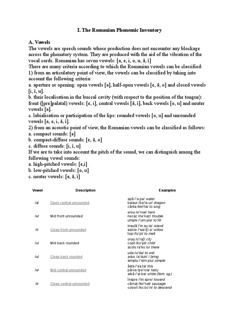 Romanian Vowel Inventory and Phonetics | PDF | Stress (Linguistics ...