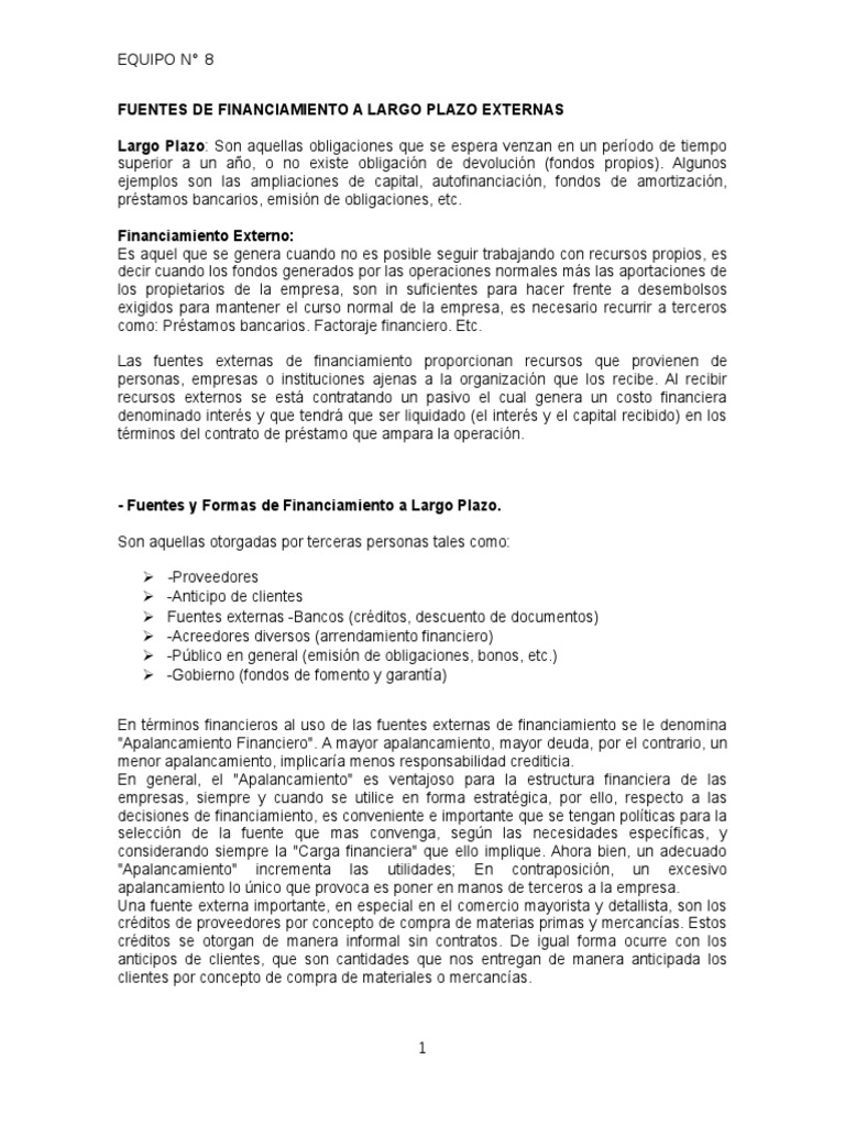 Fuentes de Financiamiento Externo a Largo Plazo | PDF | Compartir ...