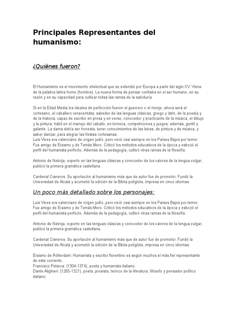 Principales Representantes del humanismo ¿Quiénes fueron?