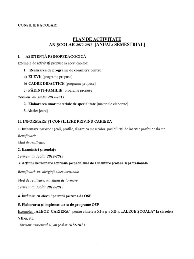 Model Plan de Activitate PDF