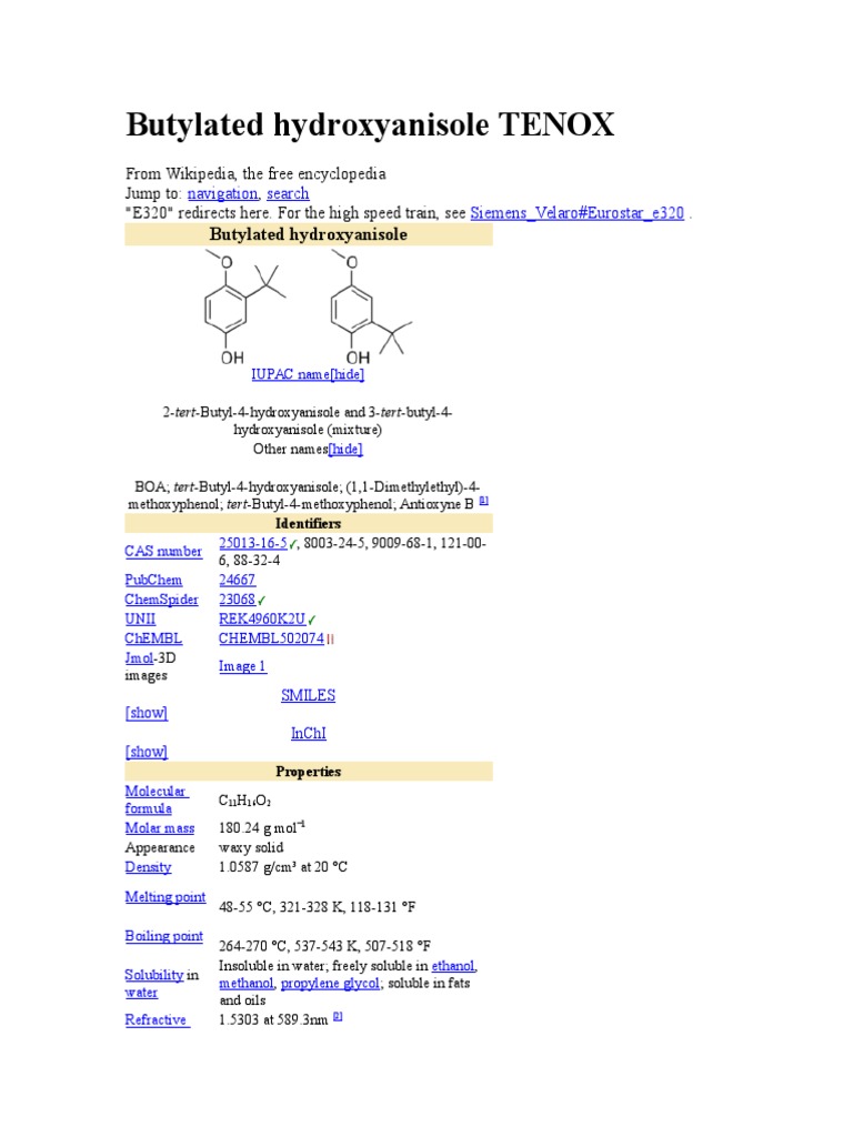 Butylated hydroxyanisole Chemical Substances Food And Drink