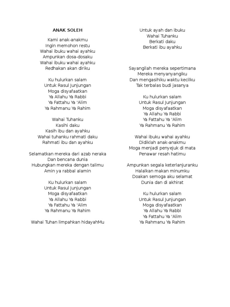 Lirik Lagu Anak Soleh