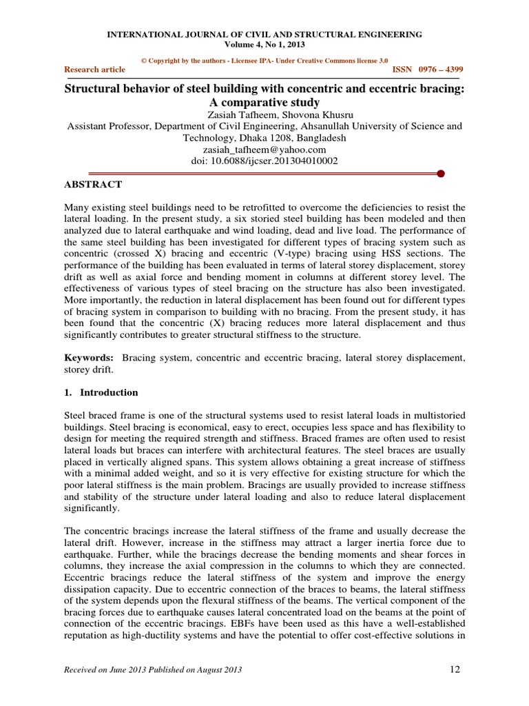 Structural Behavior of Steel Building With Concentric and Eccentric ...