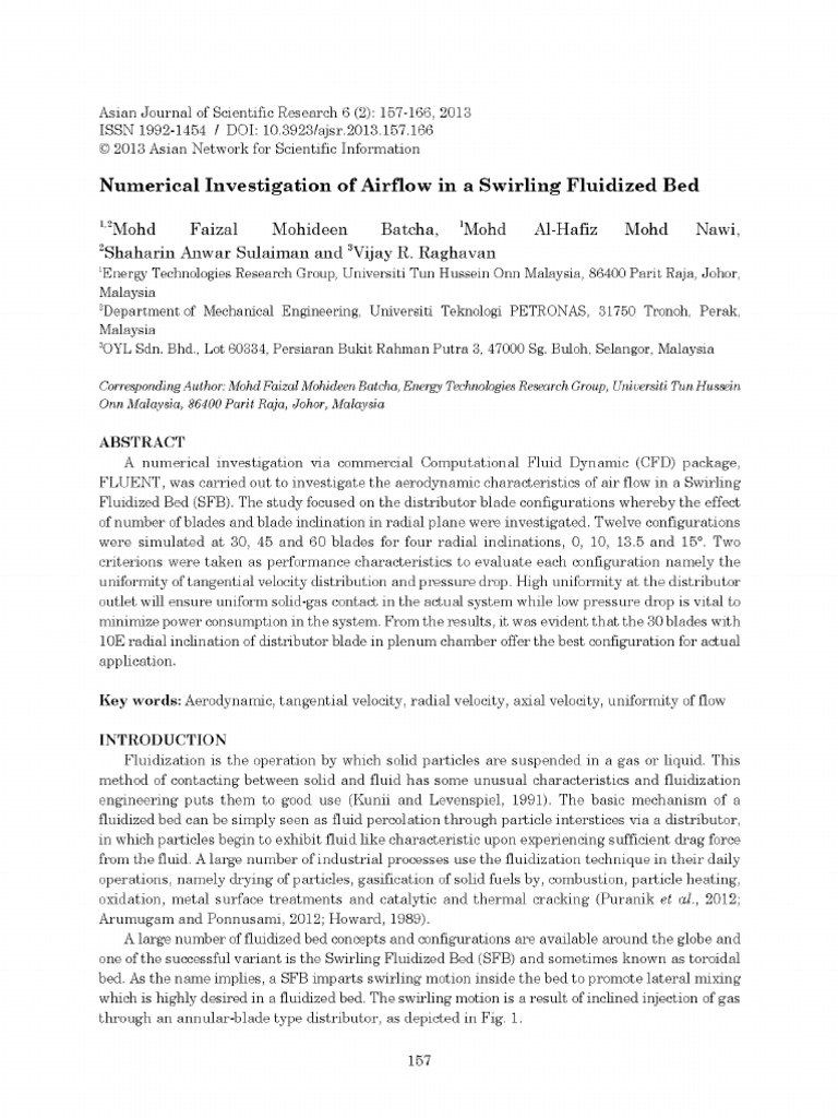 Numerical Inestigation of Air Flow in A Swirling Fluidized Bed | PDF ...