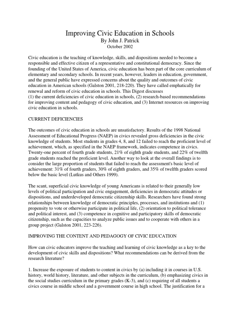 Enhancing Civic Education in Schools | PDF | Civics | Curriculum