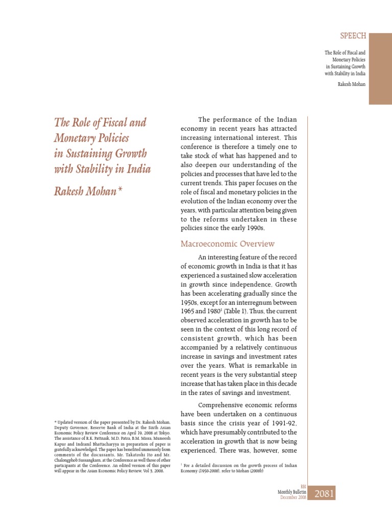 Fiscal and Monetary Policies in India | PDF | Government Budget Balance ...