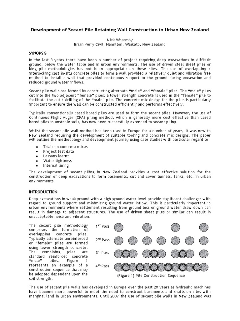 Secant Pile Wall Construction in NZ | PDF | Technology & Engineering