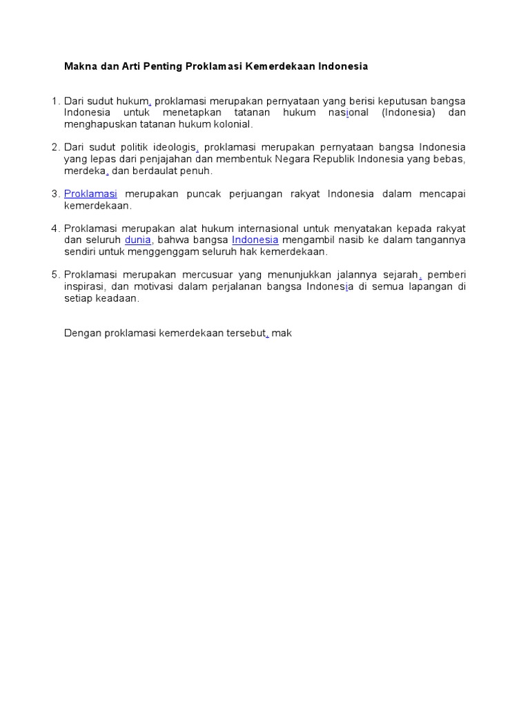 Makna Dan Arti Penting Proklamasi Kemerdekaan Indonesia Pdf