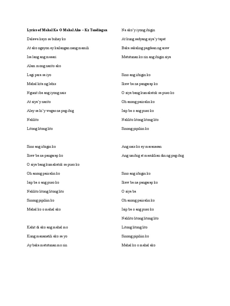 Lyrics of Mahal Ko O Mahal Ako | PDF