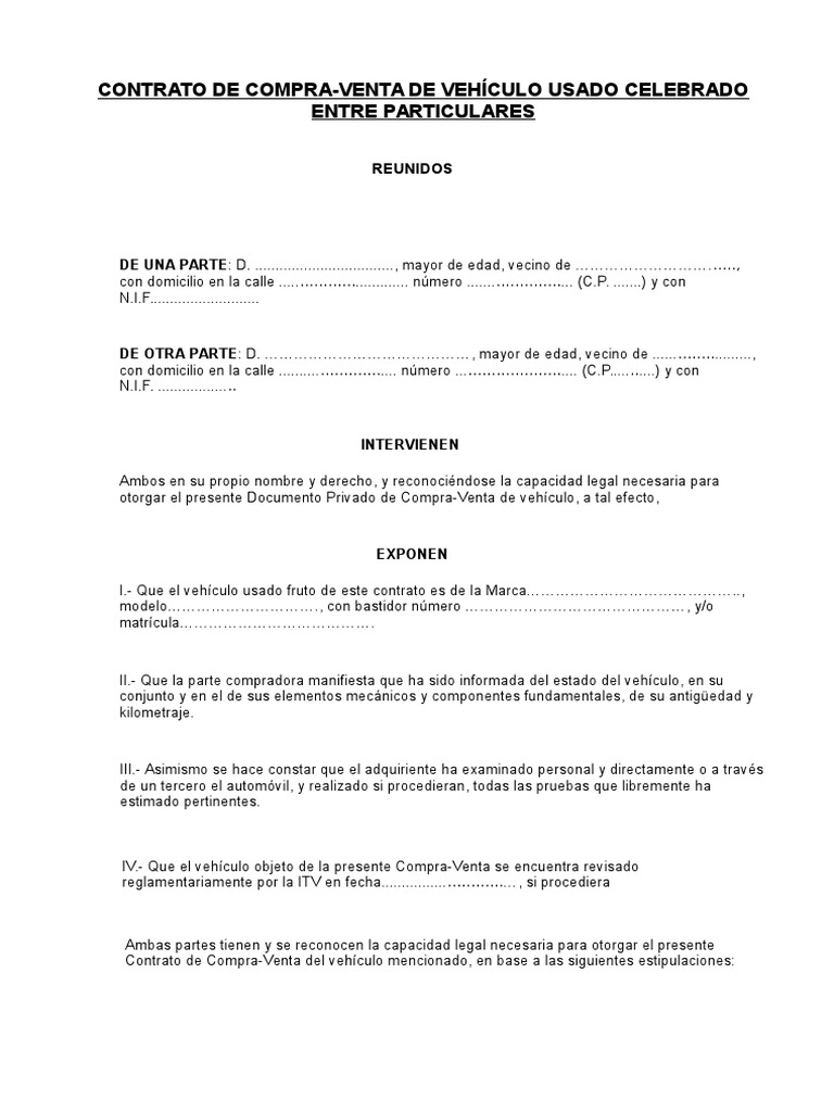 Contrato Compra Venta Vehiculo Usado | PDF | Gobierno | Business