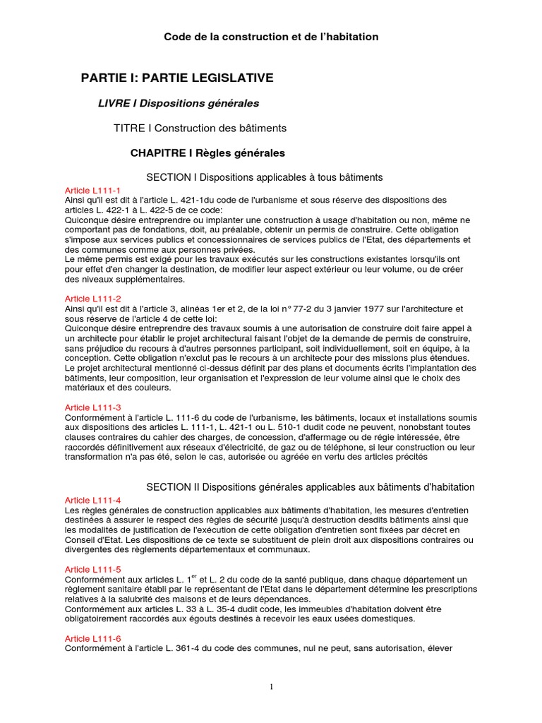 Code De La Construction Et De Lhabitation - 