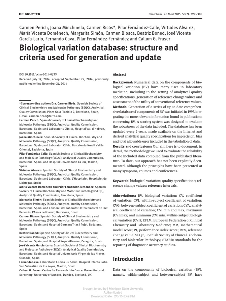 Biological Variation Database Guide | PDF | Glycated Hemoglobin ...