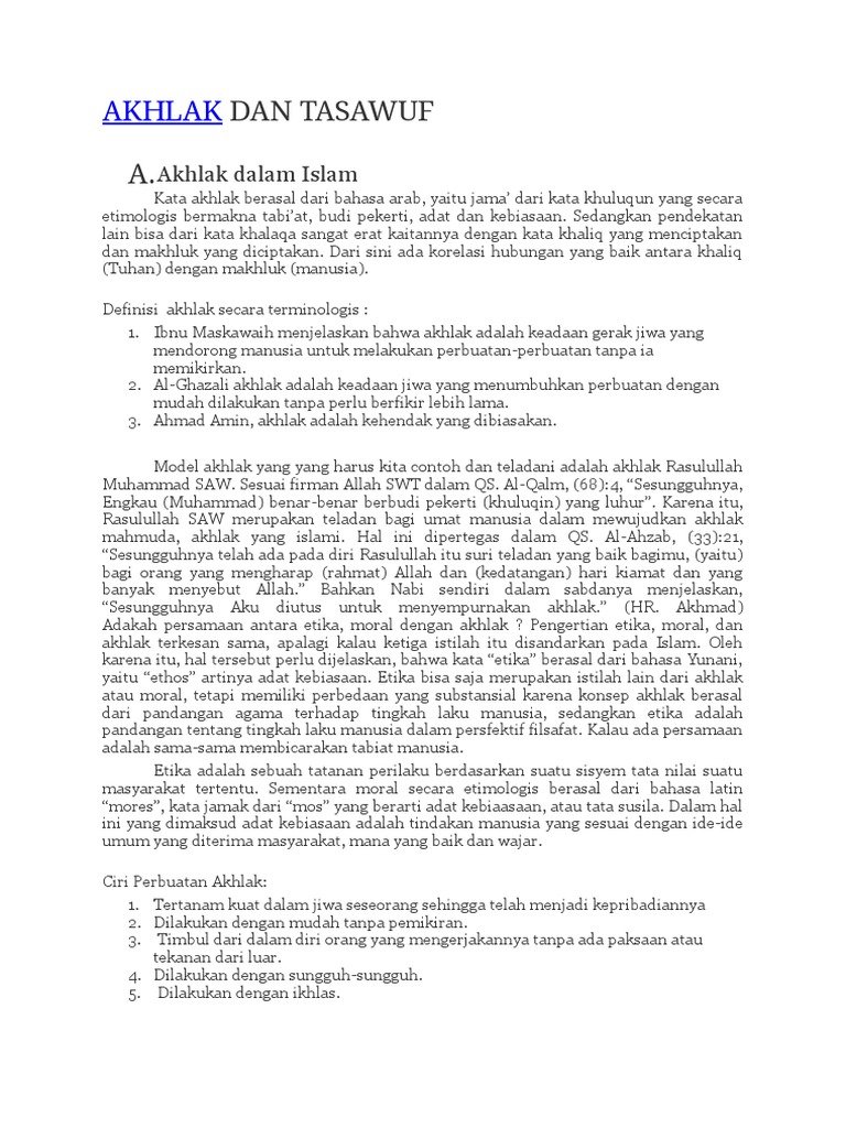 Makalah Akhlak Dan Tasawuf Dalam Islam Docx Agama Pdf