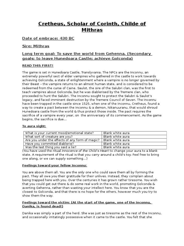 NPC Briefs For The Inconnu (Lair of The Hidden) VTM | PDF | Horus | Osiris