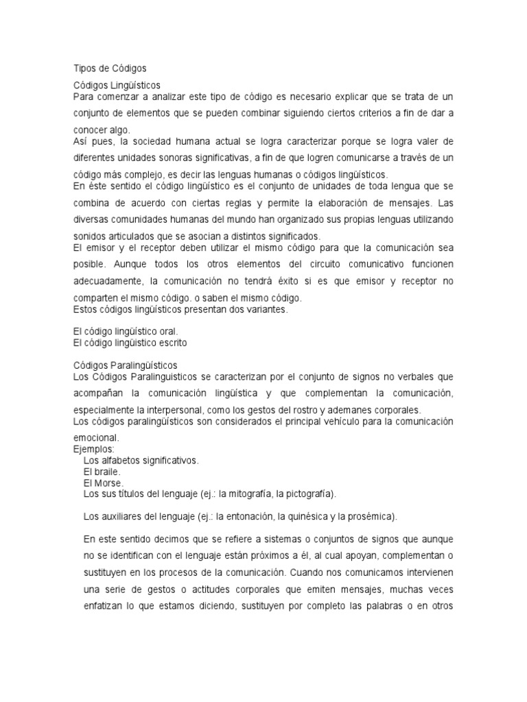 Tipos de Códigos | PDF | Comunicación | Lingüística