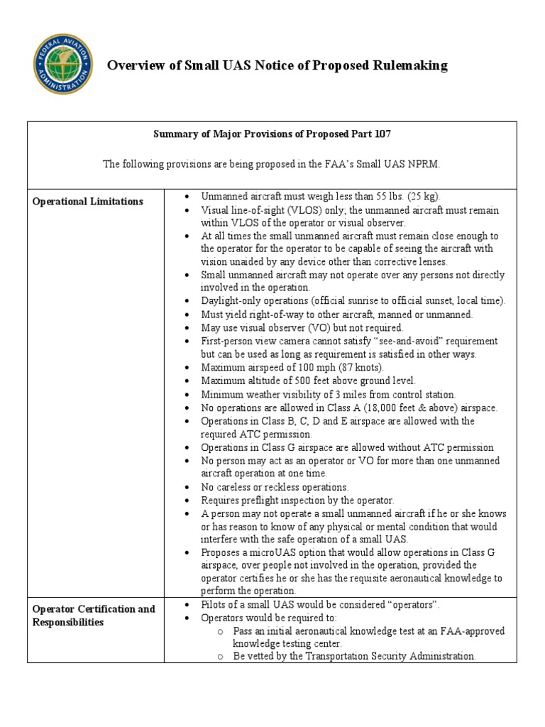 FAA UAS Framework Summary | PDF | Unmanned Aerial Vehicle | Federal ...