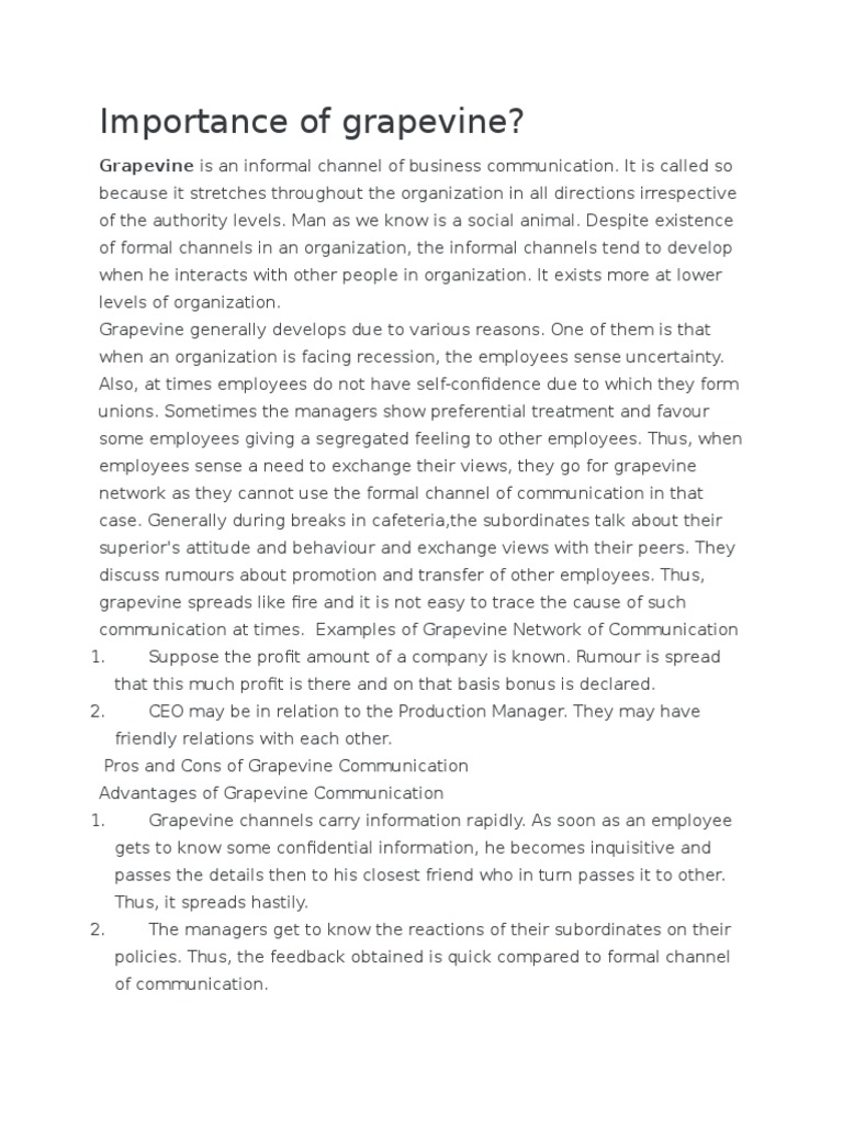 Advantages and Disadvantages of Grapevine | PDF | Communication ...