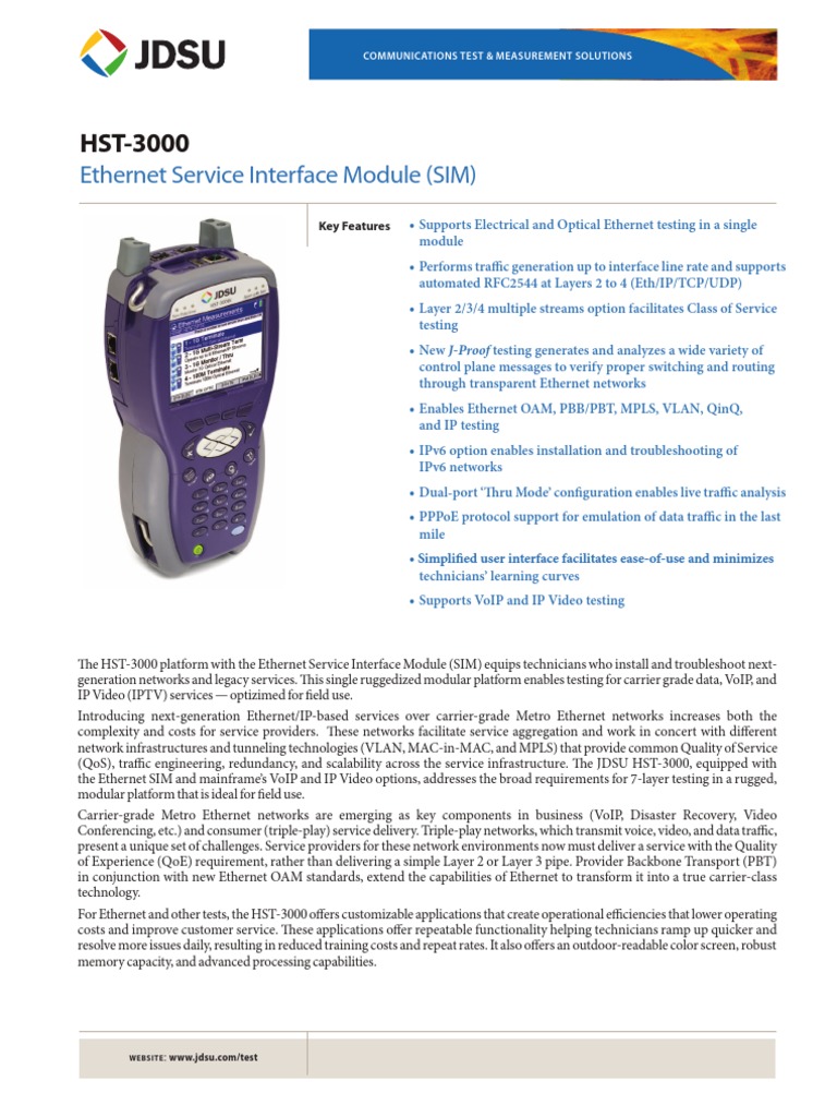 JDSU HST3000 Service Interface Module Data Sheet PDF I