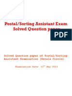 Postal-Sorting Assistant Exam Solved Question Paper 2013