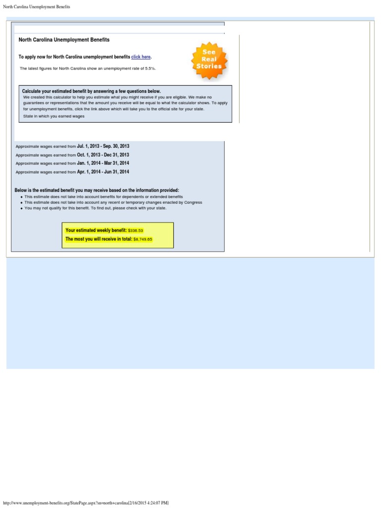North Carolina Unemployment Benefits: Click Here | PDF