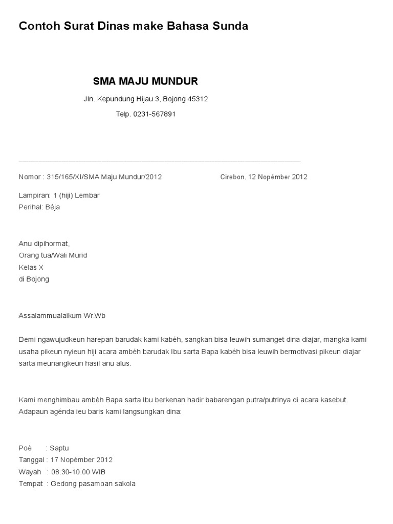 Contoh Surat Dinas Make Bahasa Sunda