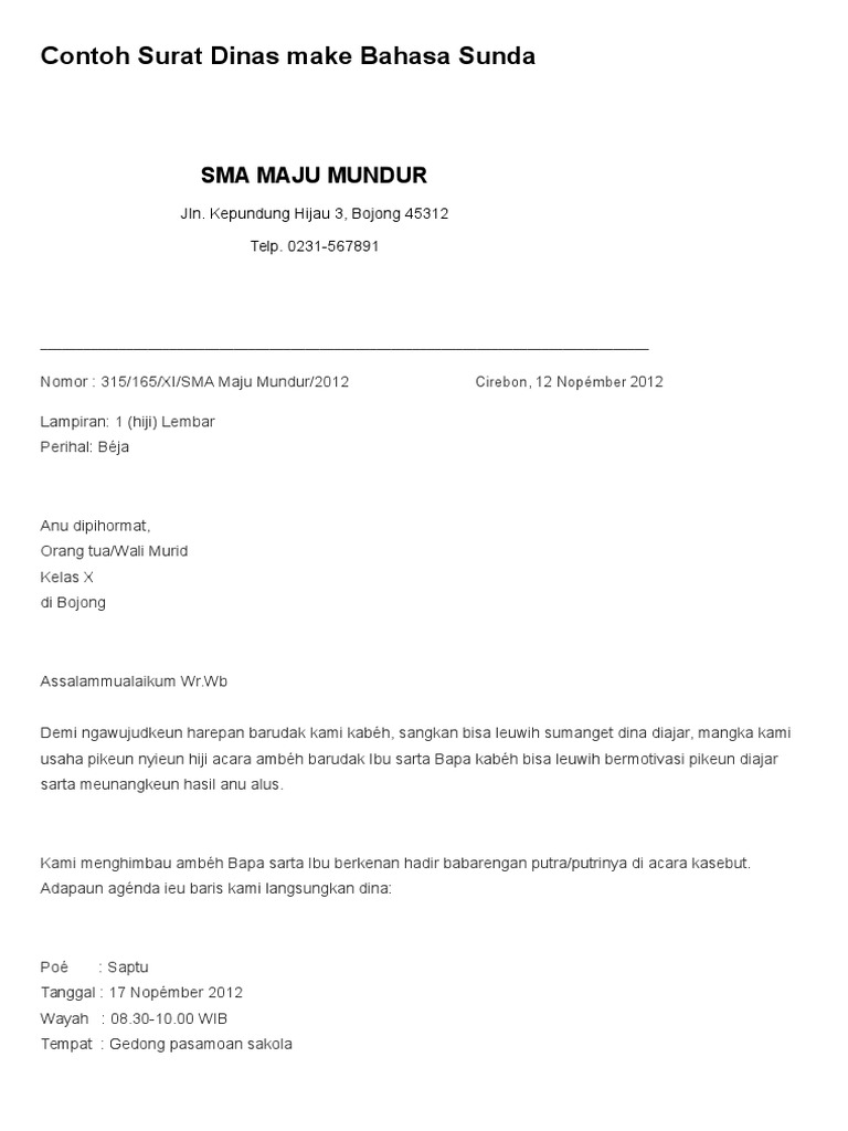 Contoh Surat Resmi Dalam Bahasa Sunda - Berbagi Contoh Surat