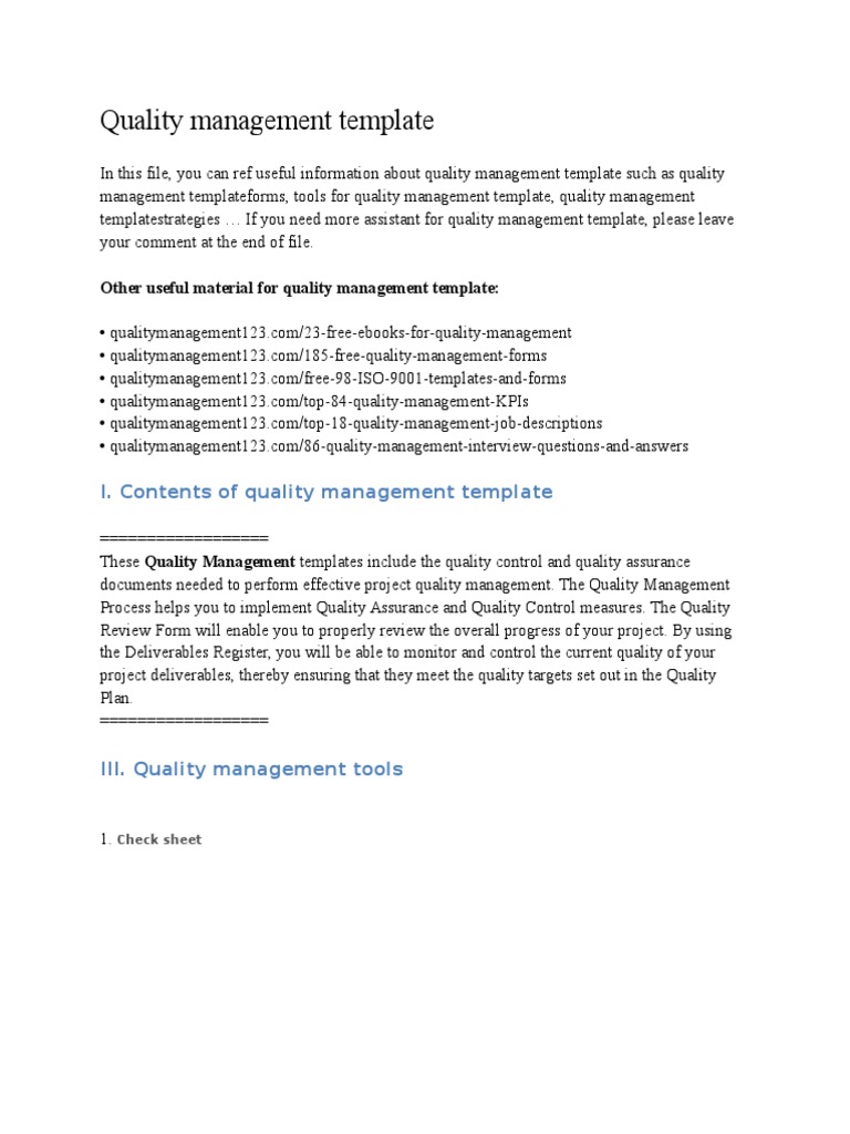 Comprehensive Quality Management Template | PDF | Scatter Plot ...