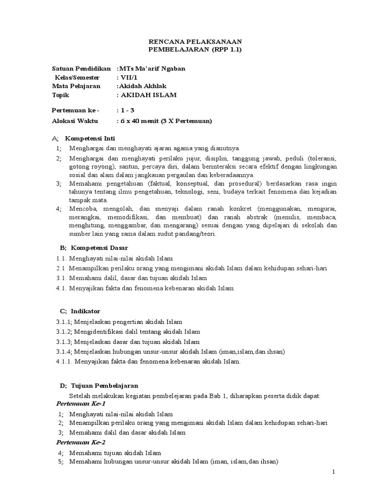 Rpp Akidah Akhlak K13