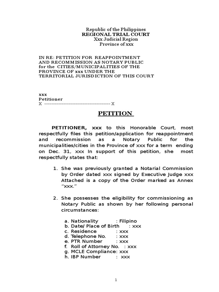 Petition For Renewal of Commission PDF Notary Public Justice