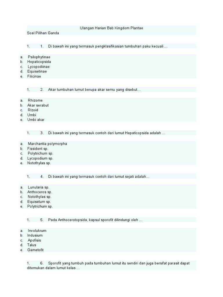 Contoh Soal Materi Palntae